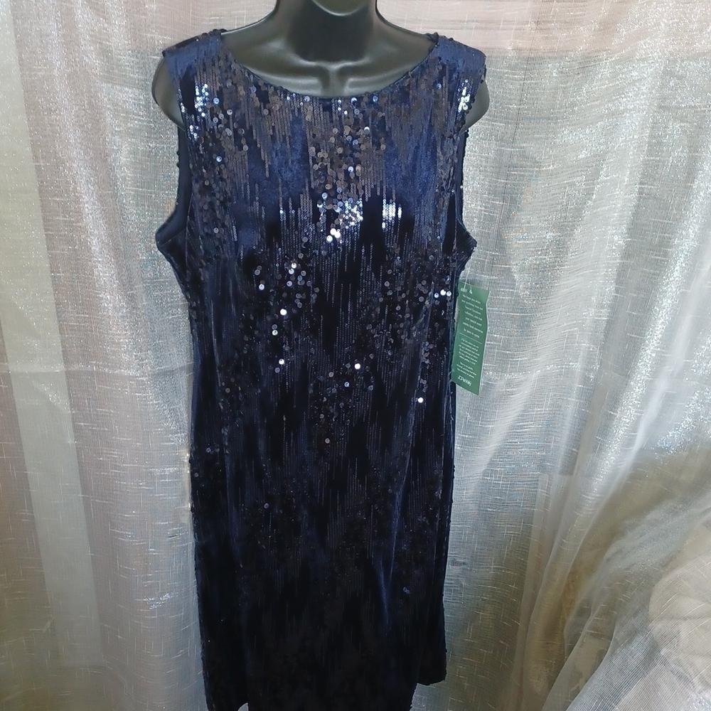 - Jackie Jon velvet & sequin cocktail dress size 16 dark navy, fully lined
